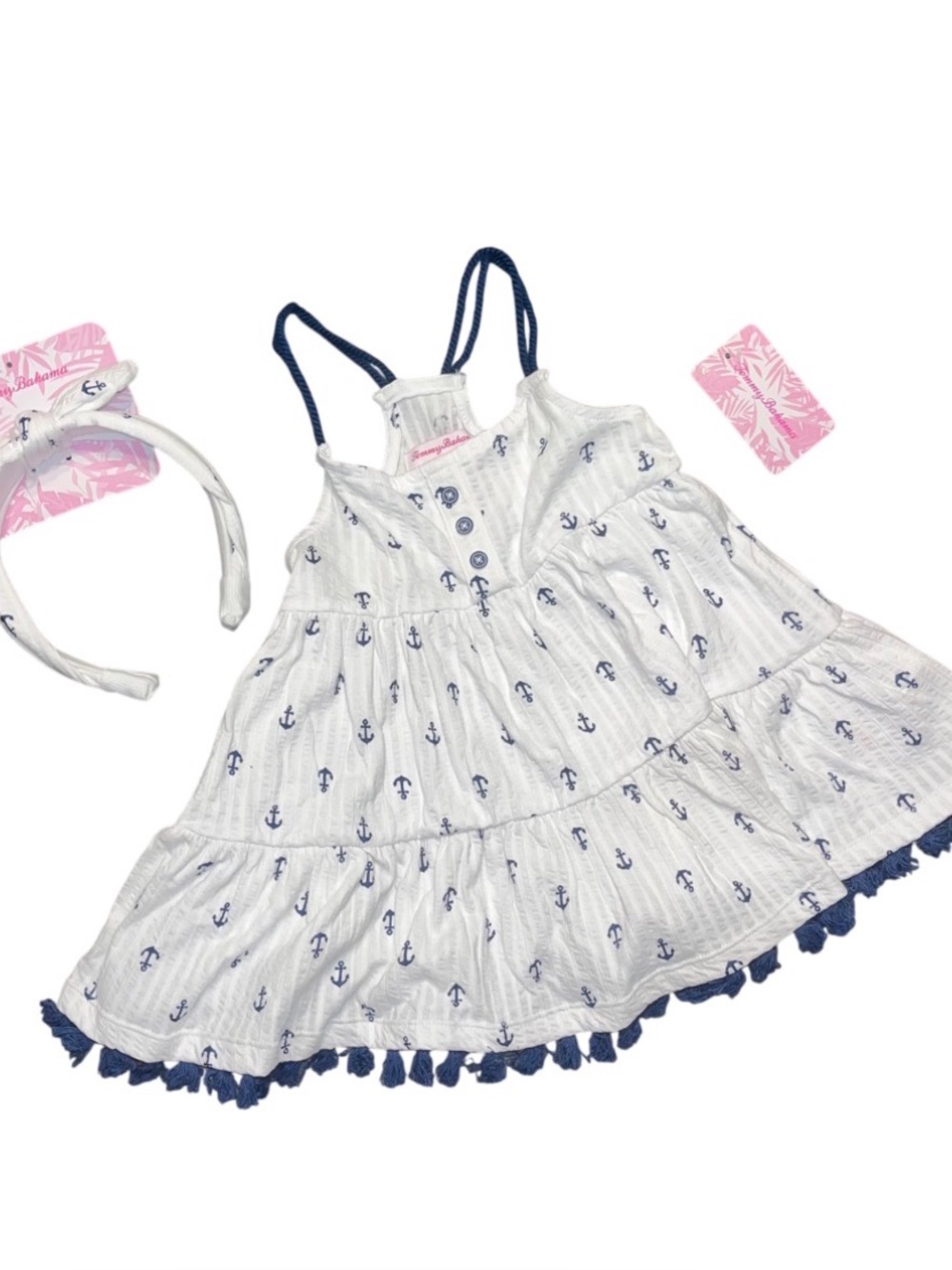 Tommy Bahama White Navy Blue Anchor Sun Dress Spaghetti Straps NWT Girls 3T